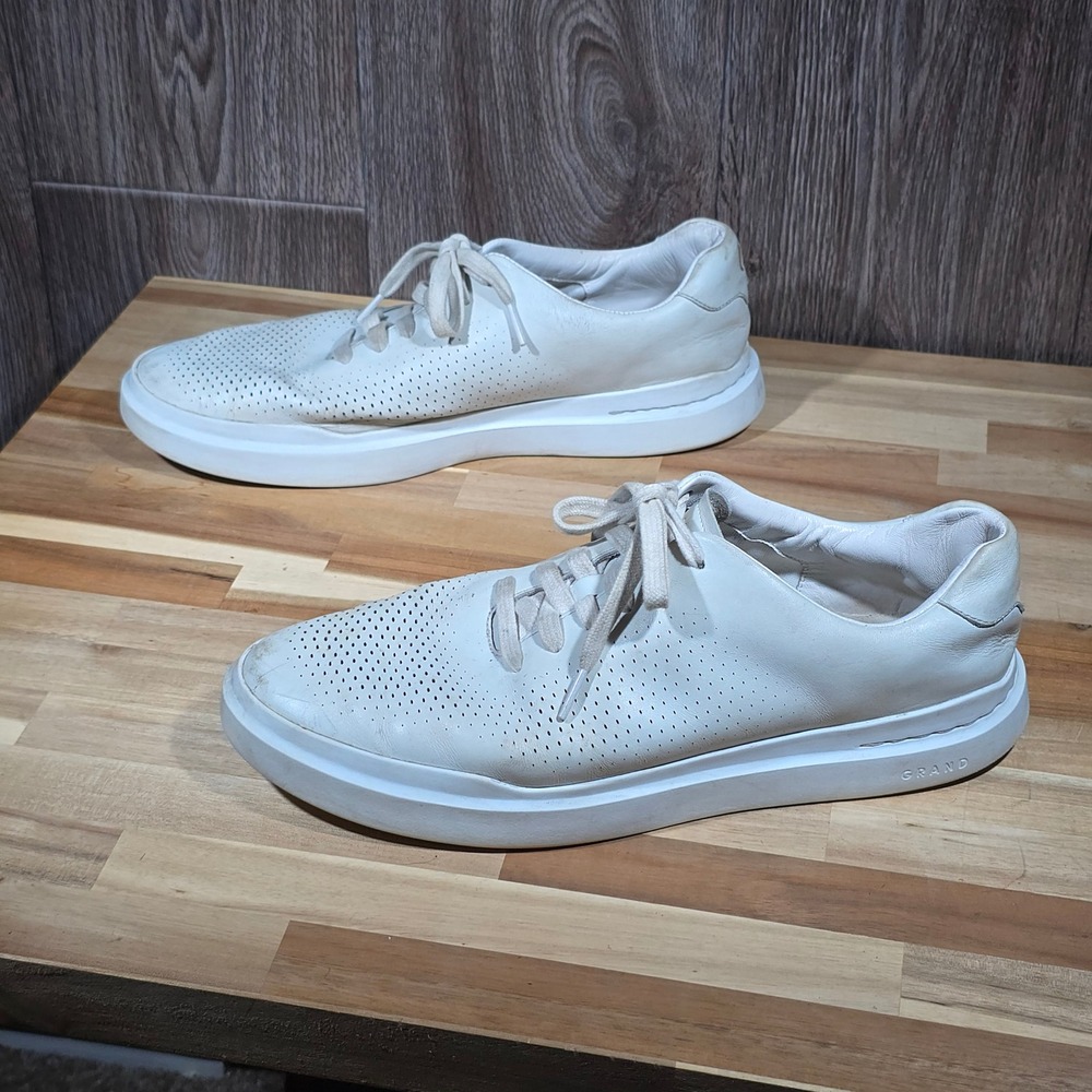 Cole Haan Grand Series Laser Perforated Leather Sneakers 12M White Mens‎